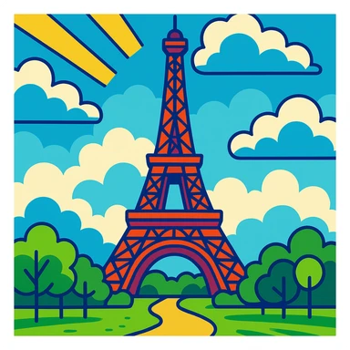 Eiffel Tower in vibrant cartoon style sticker