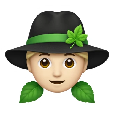 créer un emoji farfadet en noir et blanc, en traçant que les contours, sans pot de pièces dans la main et avec un trèfle à 4 feuilles sur le chapeau sticker