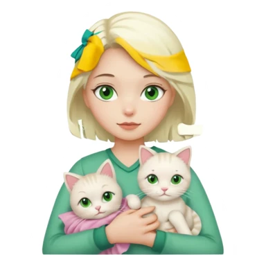 Platinum blonde hair girl with green eyes holding rag doll cat  sticker