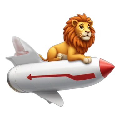 fun lion surfing on a rocket ship and the letters AWS are written on the side sticker