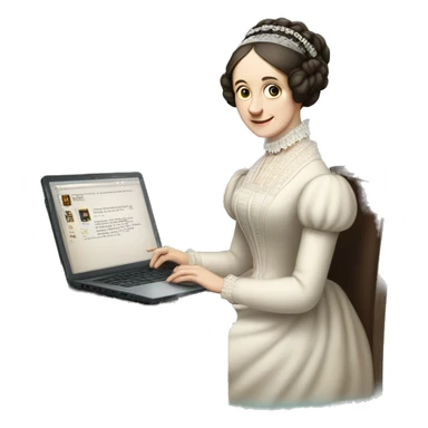 historical figure Ada Lovelace typing on a laptop sticker