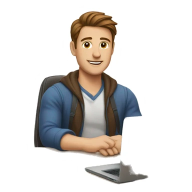 white man with brown hair in front of laptop on desk sticker