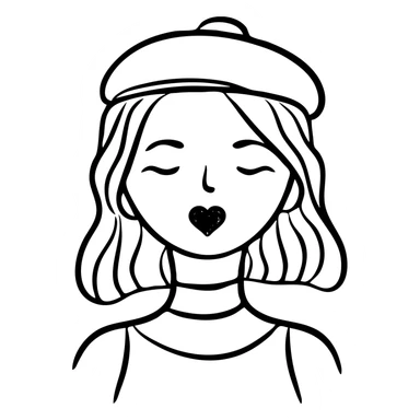 woman with a beret hat and heart-shaped lips, coquette aesthetic sticker