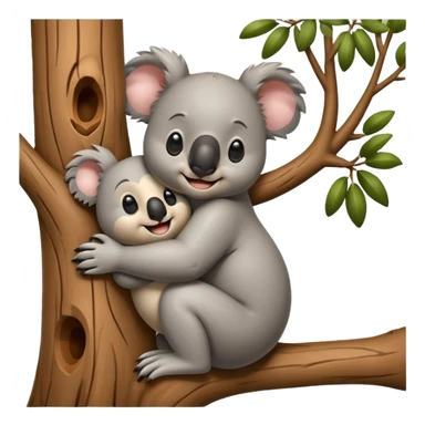 Koala and tree hugging each other, add a face to the tree sticker
