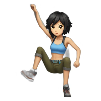 rock climbing anime girl black hair sticker