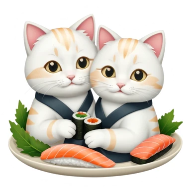 2 cats hugging and eating sushi sticker