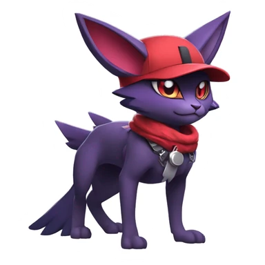 Cool Anthro Noibat-Zangoose-Quilava-Litten-Sphynx-Feline-Pokémon with red mascara collar punk techwear cool fiddler-hat Full Body sticker