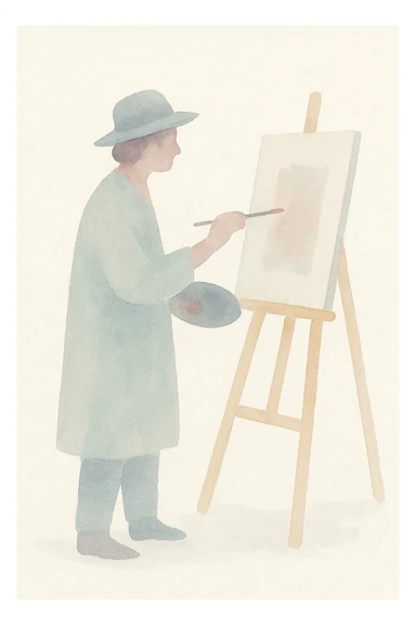 a painter at an easel, impressionist style sticker