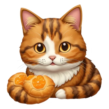 Torbie cat eating a croissant sticker