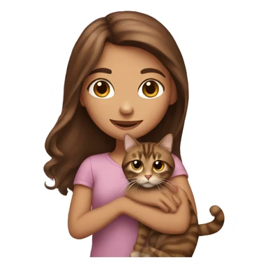 Brown long hair girl holding a tabby brown cat  sticker
