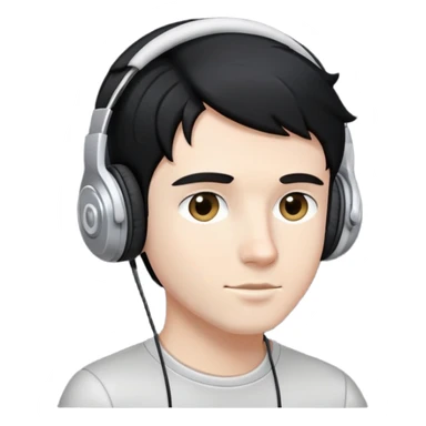 White boy with black hair wearing earphones  sticker