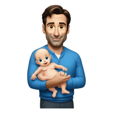 jon hamm holding a smurf baby sticker