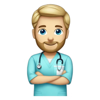 male dark blond with beard blue eyes doctor in baby blue scrubs sticker