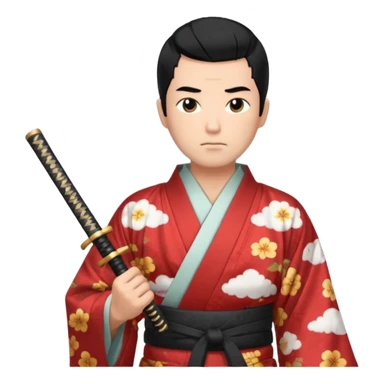  man with black hair and a fade in a kimono with cloud print holding katana sticker