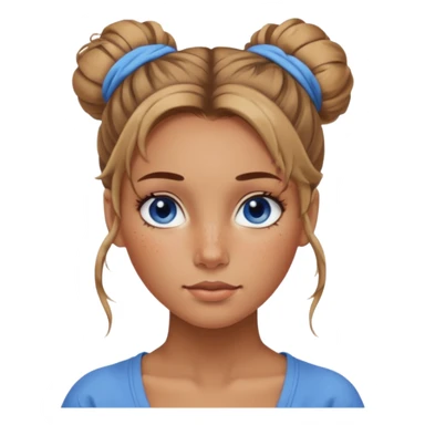 Attractive Woman with tan skin, wide face, freckles, messy bun hairstyle, and blue eyes sticker