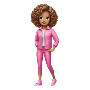 Curly Brown short hair barbie full body pink clouth sticker