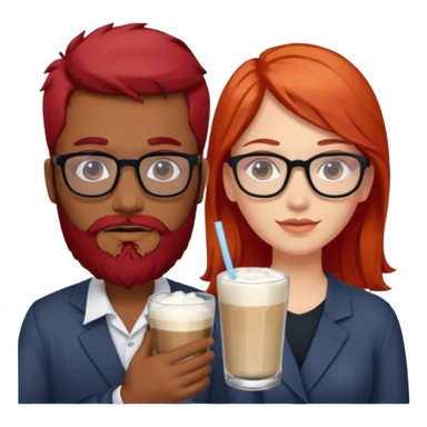 A Indian light black guy with beard and glasses. And a white russian girl with red hair  sticker