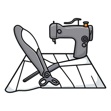 tailoring scissors cutting fabric with dotted line sticker