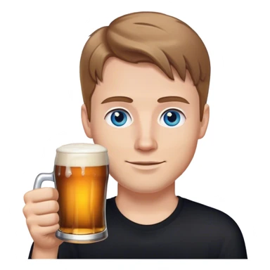 white guy light brown hair blue eyes wearing black holding beer sticker