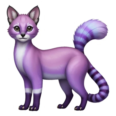 Colorful dark tropical pastel-lilac-lavender-violet iridescent pastel white glorious divine exotic cute cool beautiful shiny beautiful fantasy-caracal-civet-genet-sergal-vernid-Cacomistle-oncilla-animal-Fakémon-hybrid-fursona (full body) sticker