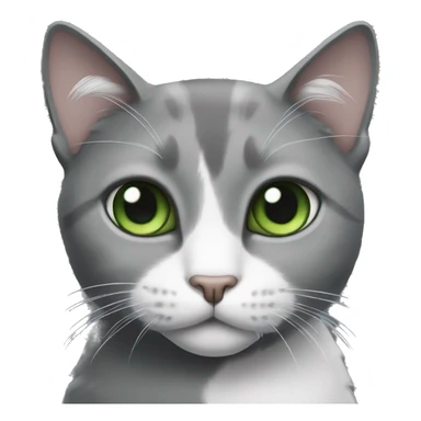 Cat with Dark grey, grey, and white fur and green eyes sticker