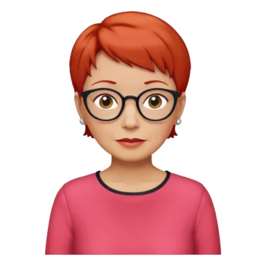 accountant older with red short hair without glasses, modern clothes, girly sticker
