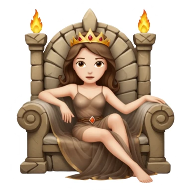 Woman reclining on a stone throne, sheer fabric, torchlight, dangerous sticker