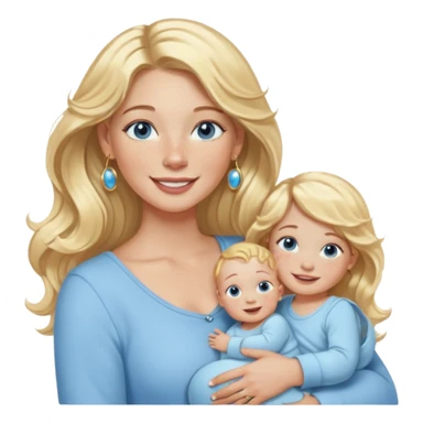 Wavy blonde, white woman with blue eyes, freckles hoop earrings, holding babies smiling and really cute in gold hoops she needs to be holding three newborns, and she needs to be more cute than pretty sticker