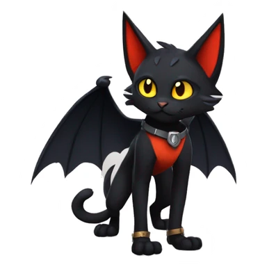 Cool Edgy Anthro Litten-Nargacuga-Cat with black bat-wing-ears full body sticker