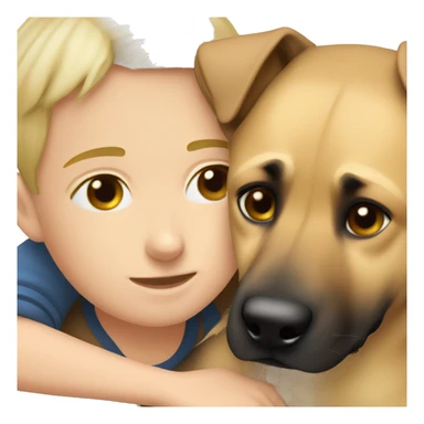 
blond boy cuddling a malinois sticker