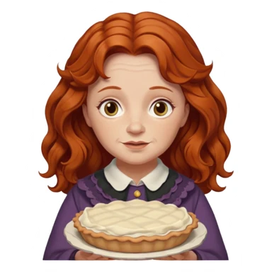 Old Molly Weasley with wavy hair and pie in her hands sticker