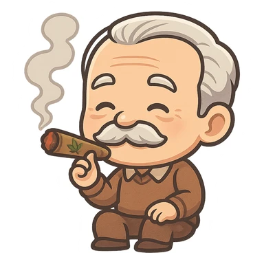 an old man smoking a weed cigar, chibi cartoon style sticker