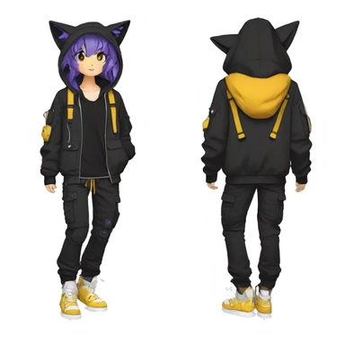 Edgy Anthro cool beautiful pretty anime dark cat-Pokémon-fursona techwear cargo pants hoodie sticker