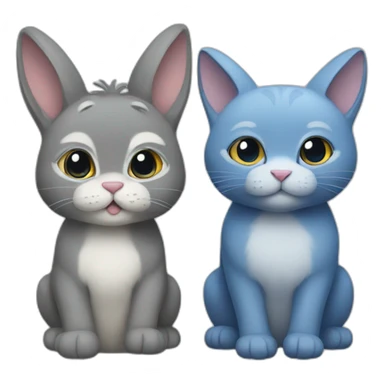 Blue rabbit and grey cat sticker