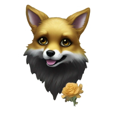 Black iridescent fluffy dog fox head zombie skeleton gold mechanical nebula galaxy stars flowers fairy lights vintage sticker