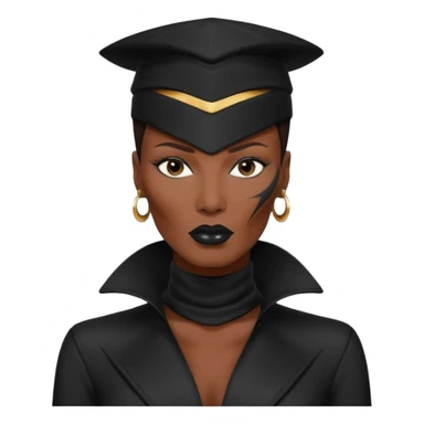 Grace Jones with dark brown hair, black outfit sticker
