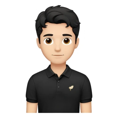 Man with wavy black hair in a classic black polo shirt, relaxed fit sticker