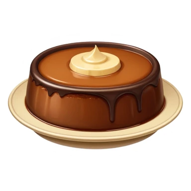 a bowl of chocolate pudding topped with shiny and smooth flan sticker