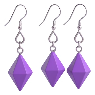 3D emoji-style minimalist geometric earrings in purple and silver, modern sticker