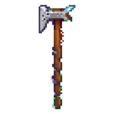 a pixel art pickaxe like in Minecraft game, isometric view sticker