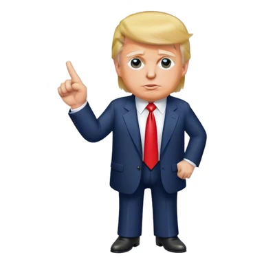 Donald Trump pointing his finger up, full-length, don't make big eyes, hyper-realistic sticker