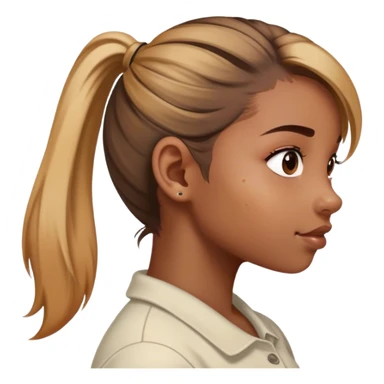 Black and white drawing of girls side profile with ponytail and hyperpigmentation on cheek sticker