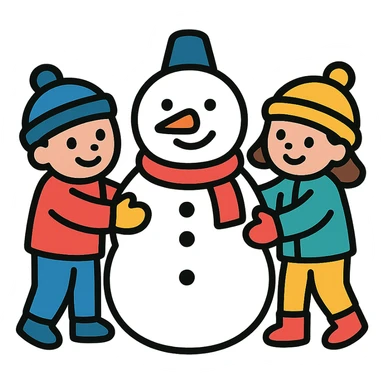 kids building a snowman, cheerful and clear sticker