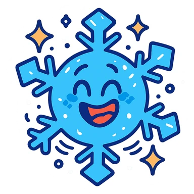 cheerful snowflake character with a big grin, sparkling and shivering from the cold sticker