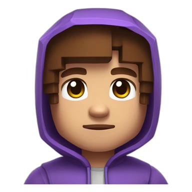 Minecraft skin with brown hair and a purple hoodie with a g on it sticker