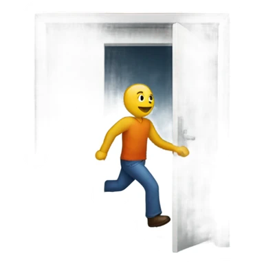 A man exiting through the exit door sticker