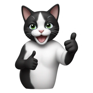 Black and white  cat thumbs up  sticker