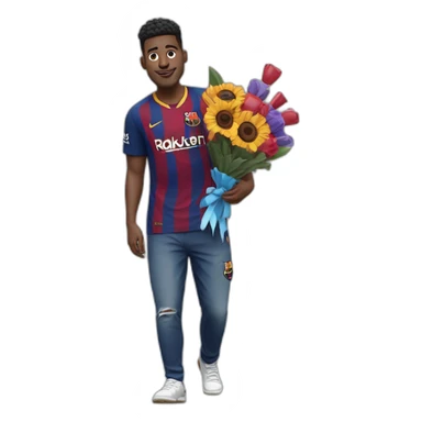 fc Barcelona fan holdings bouquet on his back sticker