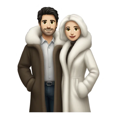 Dark haired White couple in long fur coats sticker