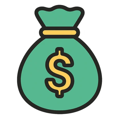 money bag icon, color outline style with green and gold accents sticker